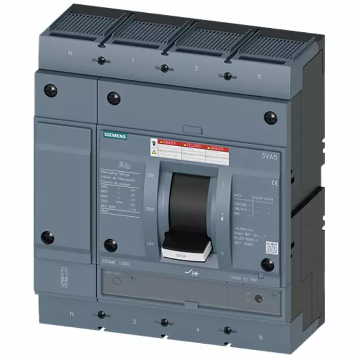Siemens SENTRON MCCB Molded Case Circuit Breaker 4P 600A, Breaking Capacity 35 kA, Fixed Mount, 3VA5560-5EC46-2AA0