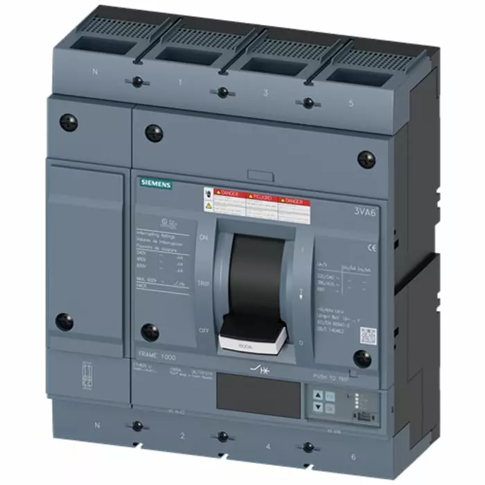 Siemens SENTRON MCCB Molded Case Circuit Breaker 4P 600A, Breaking Capacity 65 kA, Fixed Mount, 3VA6560-6KL42-2AA0