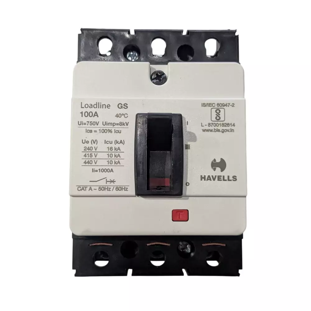 Havells 3 Pole 100 A Fixed Thermal & Fixed Magnetic Moulded Case Circuit Breakers, IHLGST0100#