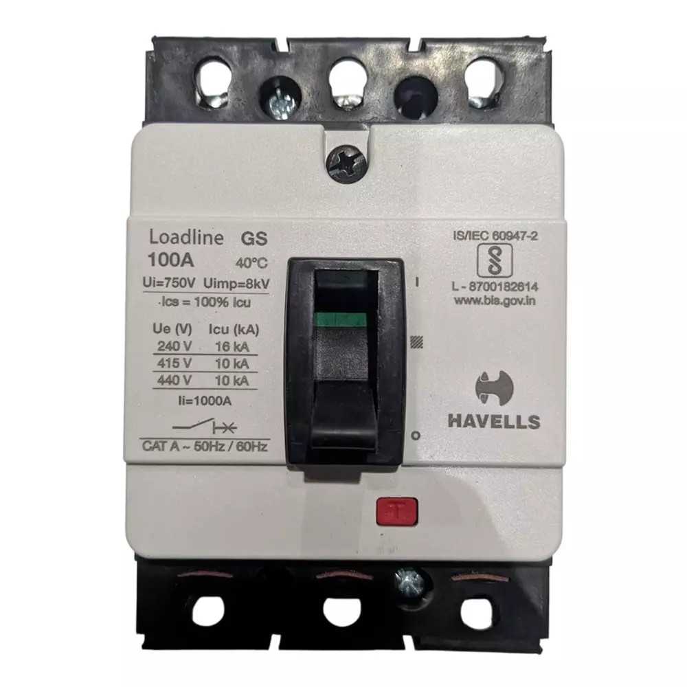 Havells 3 Pole 100 A Fixed Thermal & Fixed Magnetic Moulded Case Circuit Breakers, IHLGST0100#