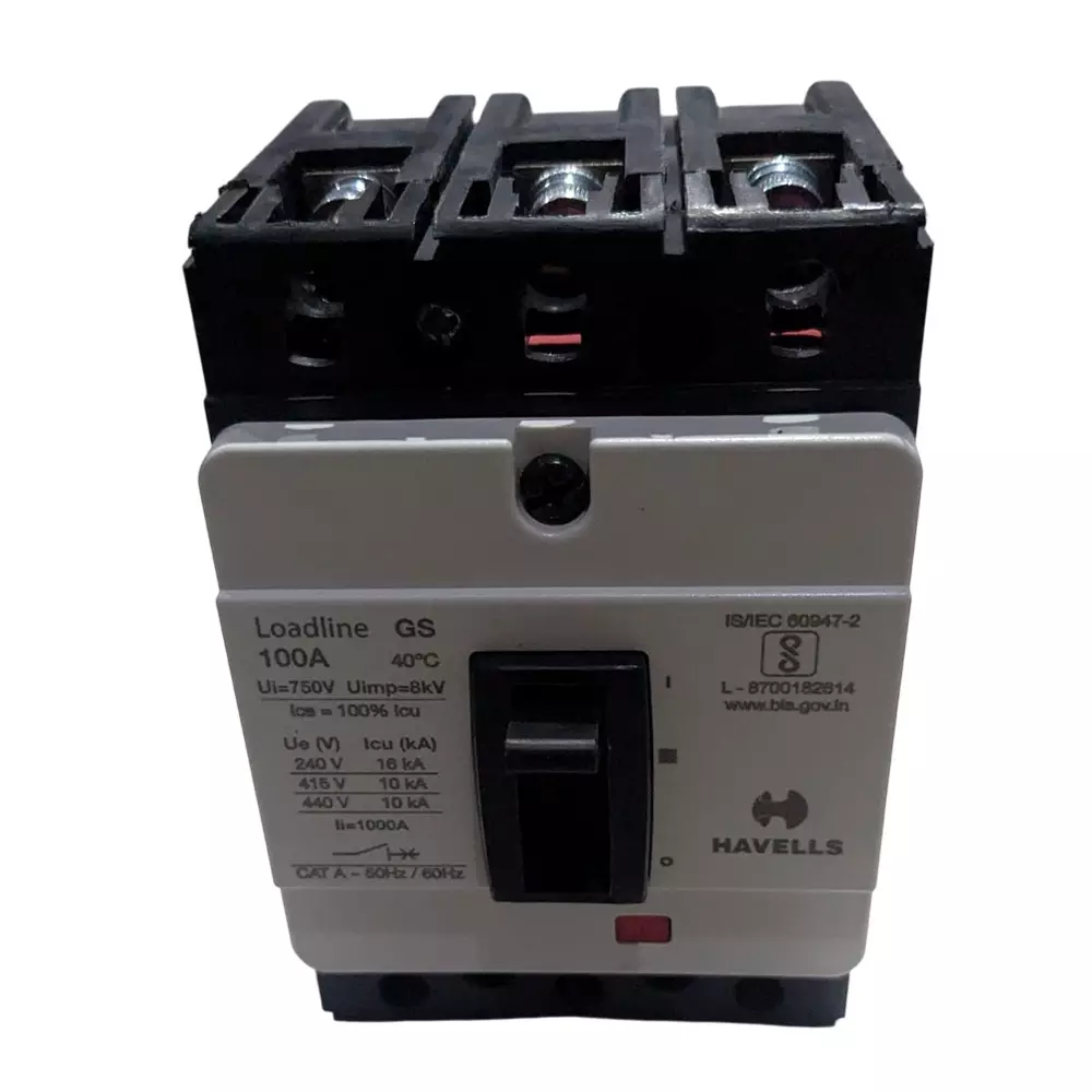 Havells 3 Pole 100 A Fixed Thermal & Fixed Magnetic Moulded Case Circuit Breakers, IHLGST0100#