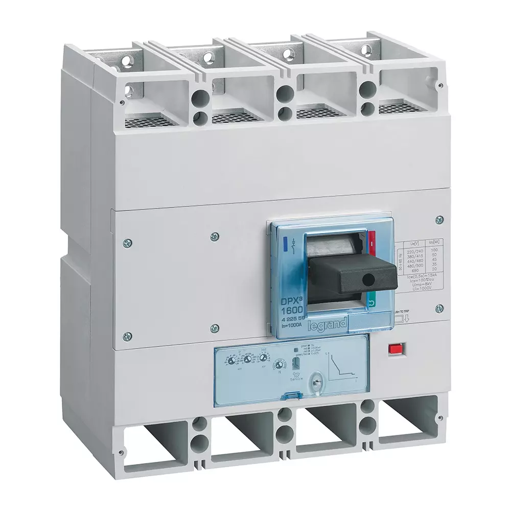 Legrand DPX³ 1600 MCCB with New Electronics S1 Protection Unit 4 Poles 1000 A Current and 50 kA Breaking Capacity, 422559