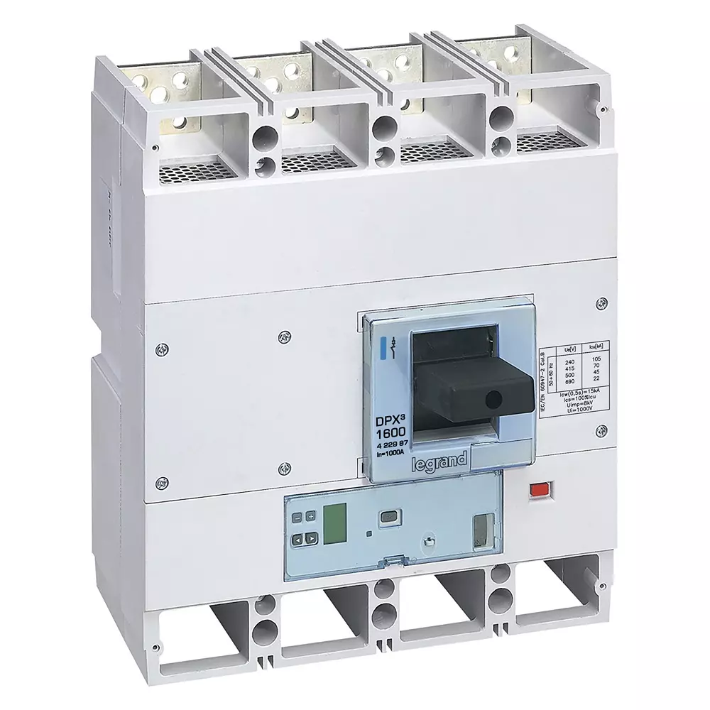 Legrand DPX³ 1600 MCCB with Electronic S10 (LSIg) Protection Unit with Measure 4 Pole 1000 A Current and 70 kA Breaking Capacity, 422987
