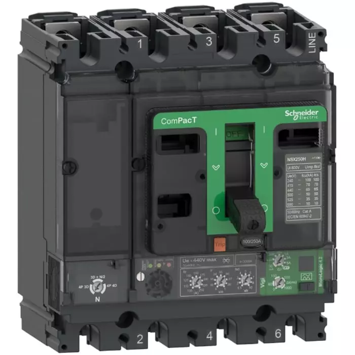 Schneider Electric NSX Fixed Mount 4 Pole 100 A Compact Range MCCB, C10B44V100
