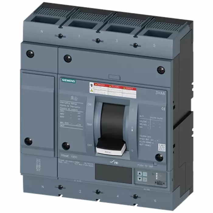 Siemens SENTRON MCCB Molded Case Circuit Breaker 4P 600A, Breaking Capacity 100 kA, Fixed Mount, 3VA6560-7JT42-2AA0