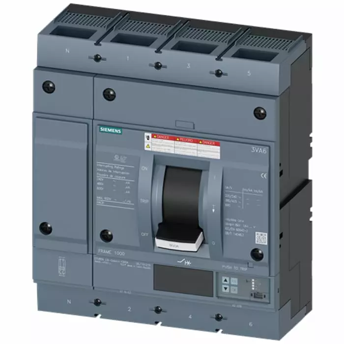 Siemens SENTRON MCCB Molded Case Circuit Breaker 4P 600A, Breaking Capacity 65 kA, Fixed Mount, 3VA6560-6KT42-0AA0