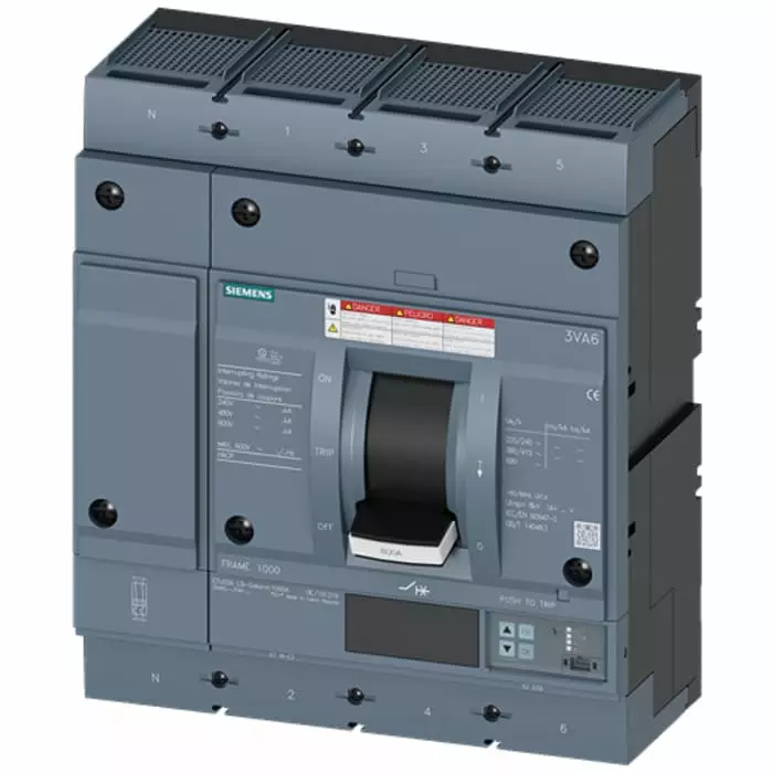 Siemens SENTRON MCCB Molded Case Circuit Breaker 4P 600A, Breaking Capacity 65 kA, Fixed Mount, 3VA6560-6JT46-2AA0