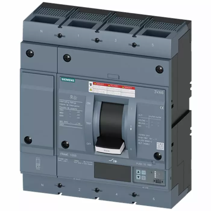 Siemens SENTRON MCCB Molded Case Circuit Breaker 4P 800A, Breaking Capacity 100 kA, Fixed Mount, 3VA6580-7JQ42-2AA0