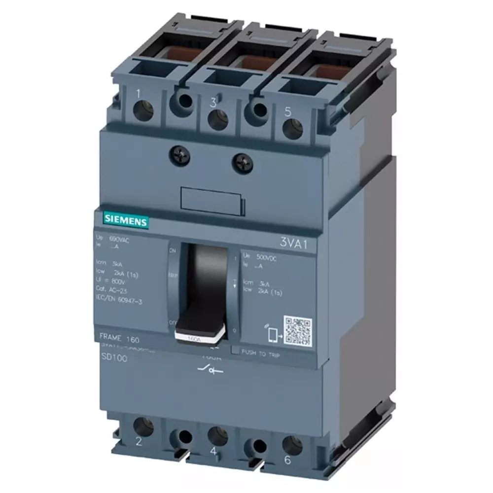 Siemens SENTRON MCCB 3P 100A, Breaking Capacity 25 kA, Fixed Mount, 3VA1110-3EF36-0AA0