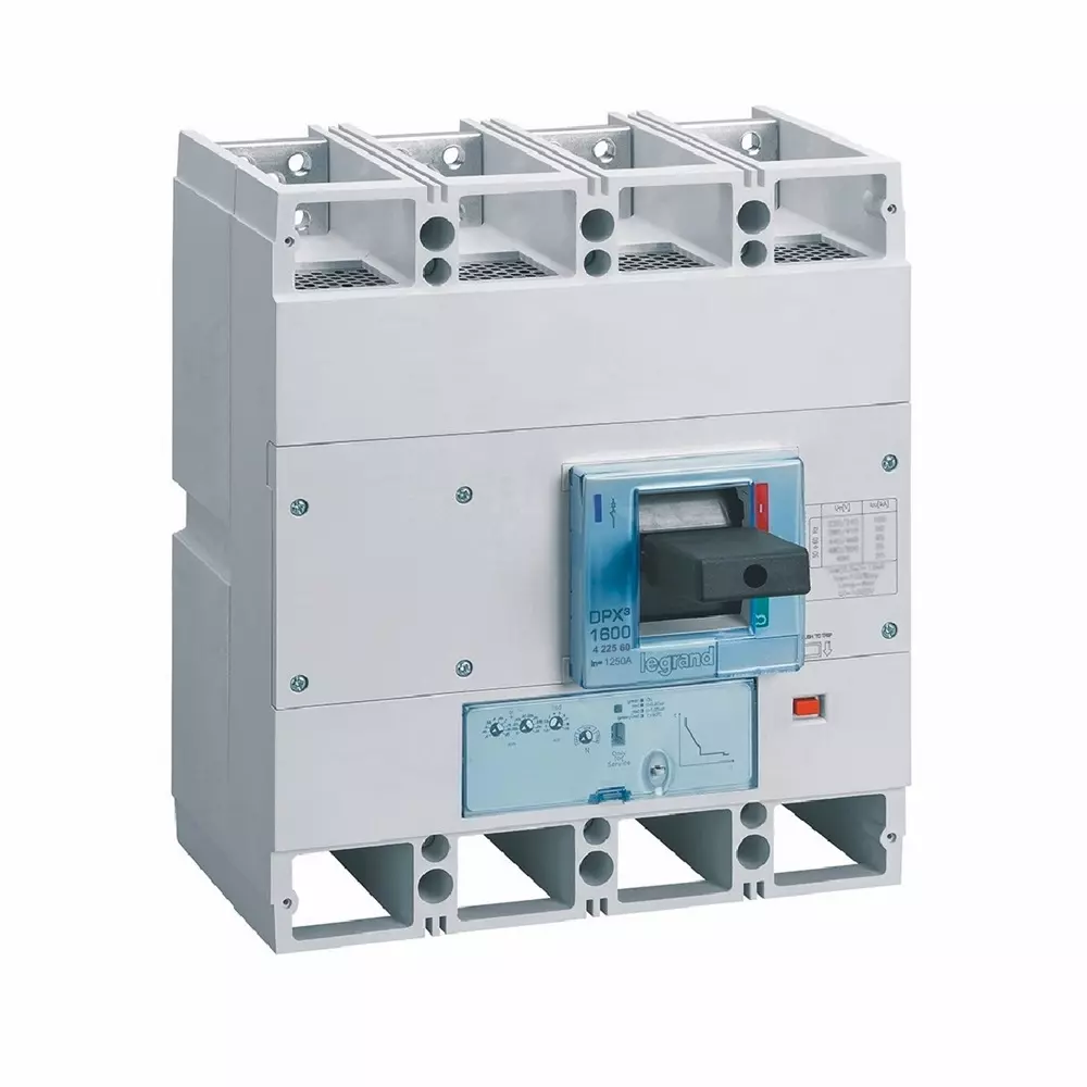 Legrand DPX³ 1600 MCCB with New Electronics S1 Protection Unit 4 Poles 1250 A Current and 50 kA Breaking Capacity, 422560