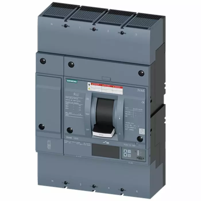 Siemens SENTRON MCCB Molded Case Circuit Breaker 4P 800A, Breaking Capacity 35 kA, Fixed Mount, 3VA6580-5JT46-0AA0