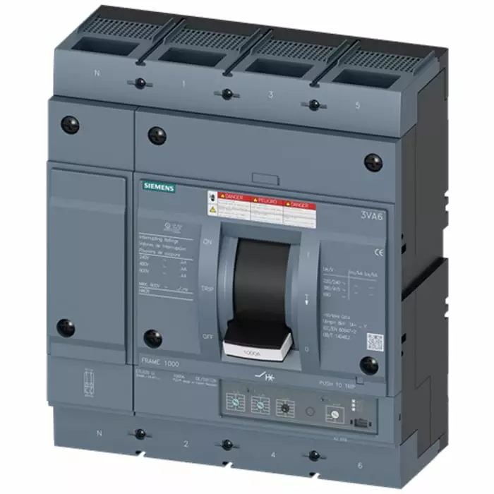 Siemens Sentron MCCB Molded Case Circuit Breaker 4P 1kA, Breaking Capacity 25 kA, 3VA6610-5HL42-0AA0