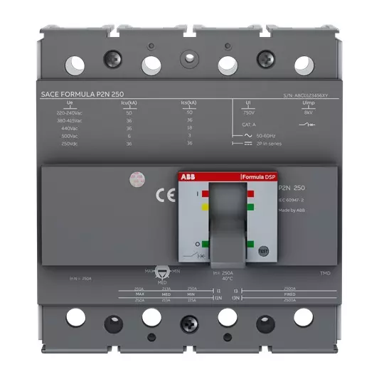 ABB SACE Formula DSP Molded Case Circuit Breaker 240 V AC 140-200 Amp 4 Pole 36 kA, 1SDA116345R1