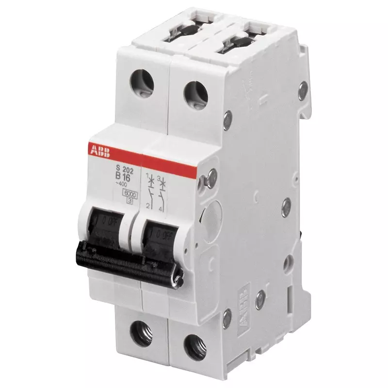 ABB Circuit Breaker, Thermal Mag, 2 Pole, S202-D6