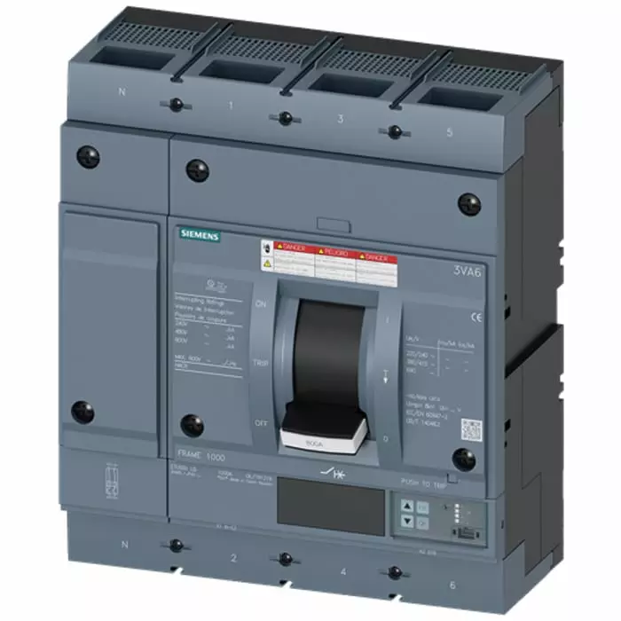 Siemens SENTRON MCCB Molded Case Circuit Breaker 4P 600A, Breaking Capacity 100 kA, Fixed Mount, 3VA6560-7JP42-2AA0