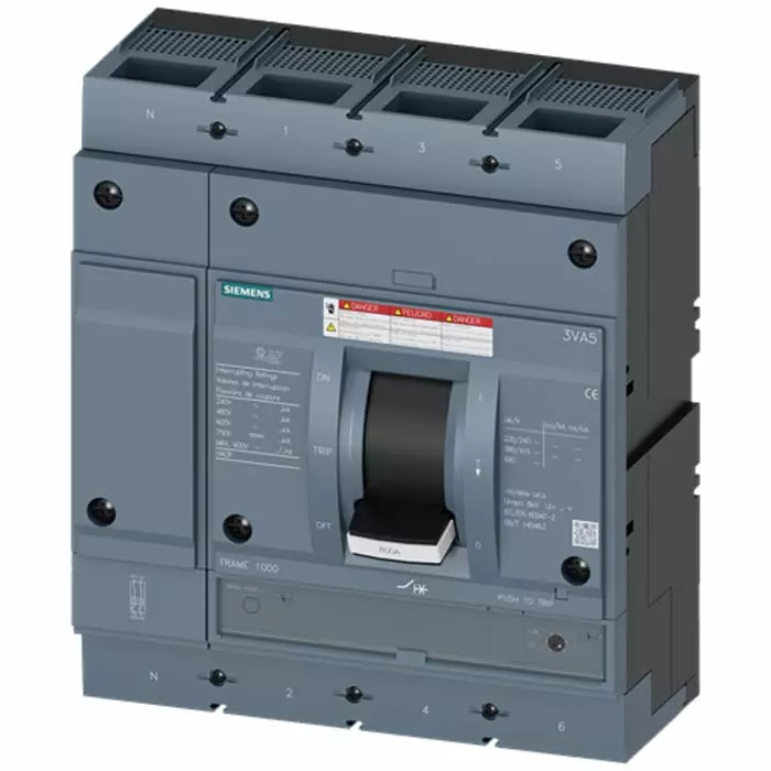 Siemens SENTRON MCCB Molded Case Circuit Breaker 4P 600A, Breaking Capacity 35 kA, Fixed Mount, 3VA5560-5GC42-0AA0