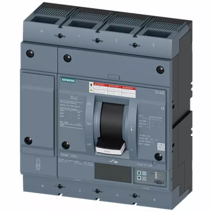 Siemens SENTRON MCCB Molded Case Circuit Breaker 4P 800A, Breaking Capacity 65 kA, Fixed Mount, 3VA6580-6JT42-0AA0