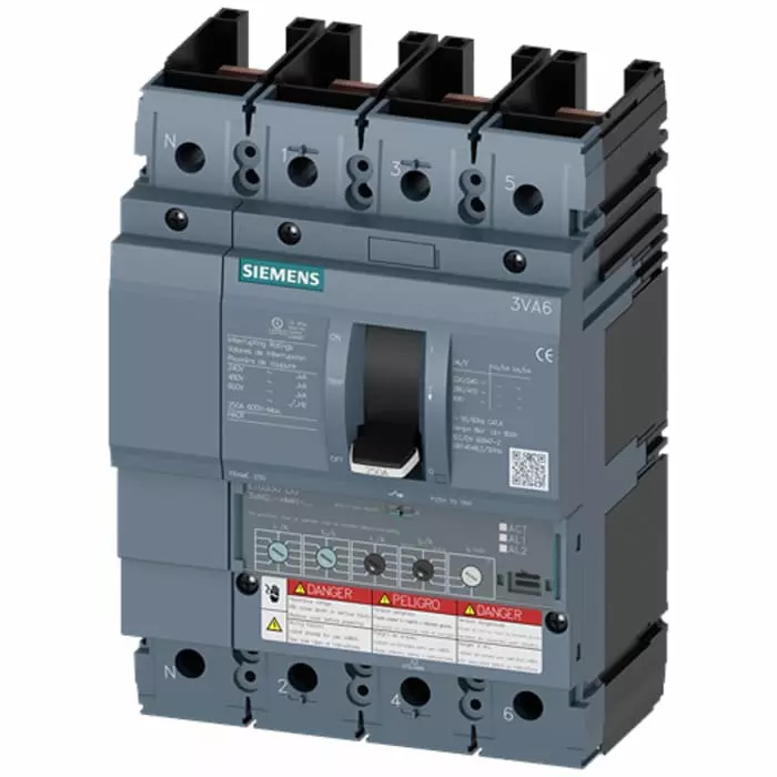 Siemens Sentron MCCB Molded Case Circuit Breaker 4P 100A, Breaking Capacity 3 kA, 3VA6210-7HM41-0AA0