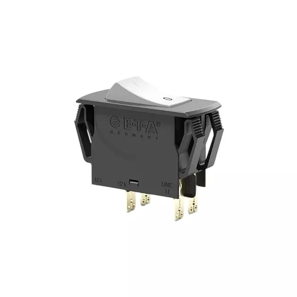 ETA Circuit Breaker 200 mA 2 Pole Rocker Actuator 240 V AC, 3120-N321-P7T1-W02K-0.2A