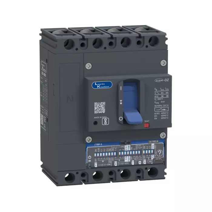 L&T (Lauritz Knudsen) Molded Case Circuit Breaker DZ4-250N, With Microprocessor Release iTRP1, 40-160 A Overload Release Range and 50 kA Breaking Capacity, DZ4F0160NXF1AOOOO