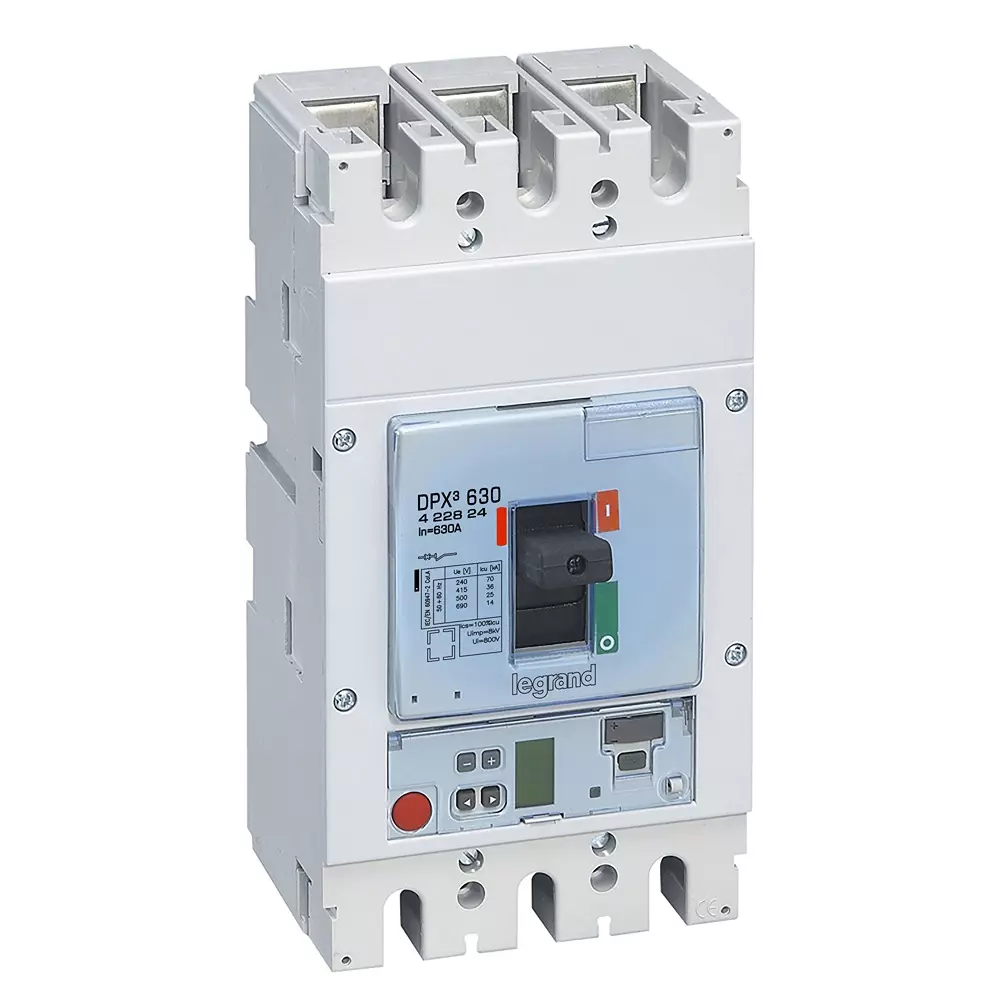 Legrand DPX³ 630 MCCB with New Electronics S10 Protection Unit 3 Pole 630 A Current and 36 kA Breaking Capacity, 422824