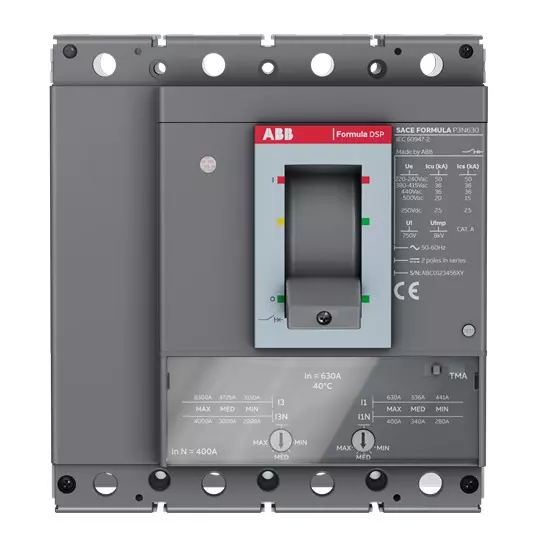 ABB SACE Formula DSP Molded Case Circuit Breaker 240 V AC 441-630 Amp 4 Pole 50 kA, 1SDA116388R1