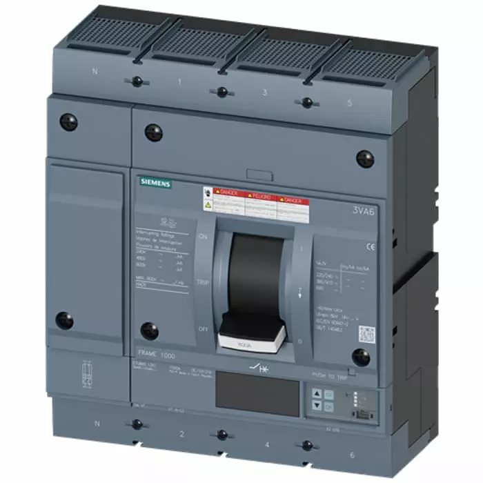 Siemens SENTRON MCCB Molded Case Circuit Breaker 4P 600A, Breaking Capacity 100 kA, Fixed Mount, 3VA6560-7KQ46-2AA0