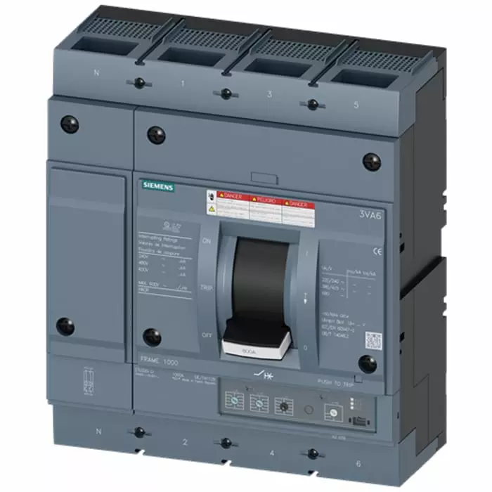 Siemens SENTRON MCCB Molded Case Circuit Breaker 4P 800A, Breaking Capacity 65 kA, Fixed Mount, 3VA6580-6HL42-0AA0