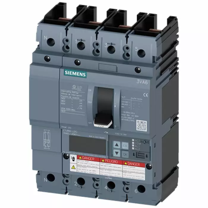 Siemens Sentron MCCB Molded Case Circuit Breaker 4P 100A, Breaking Capacity 3 kA, 3VA6210-6KQ41-0AA0