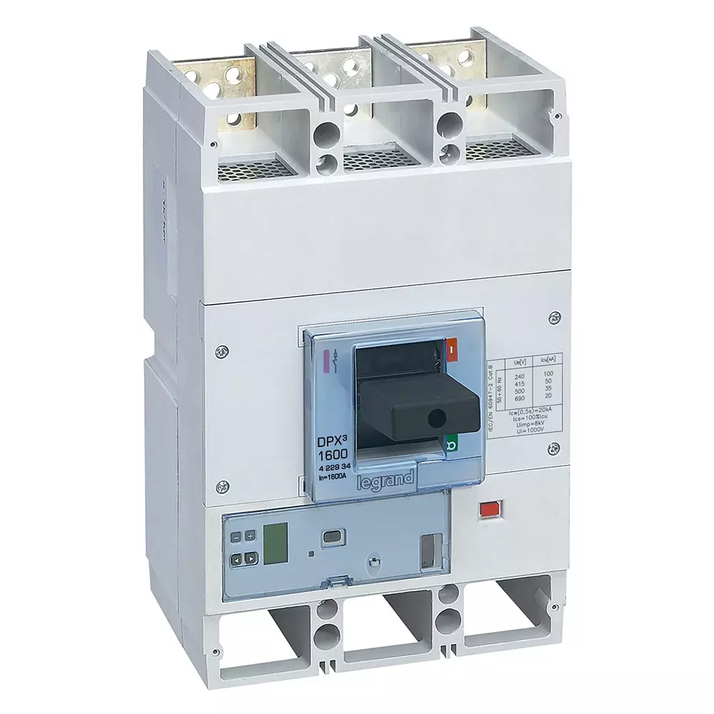 Legrand DPX³ 1600 MCCB with New Electronics S10 Protection Unit 3 Pole 1600 A Current and 50 kA Breaking Capacity, 422934