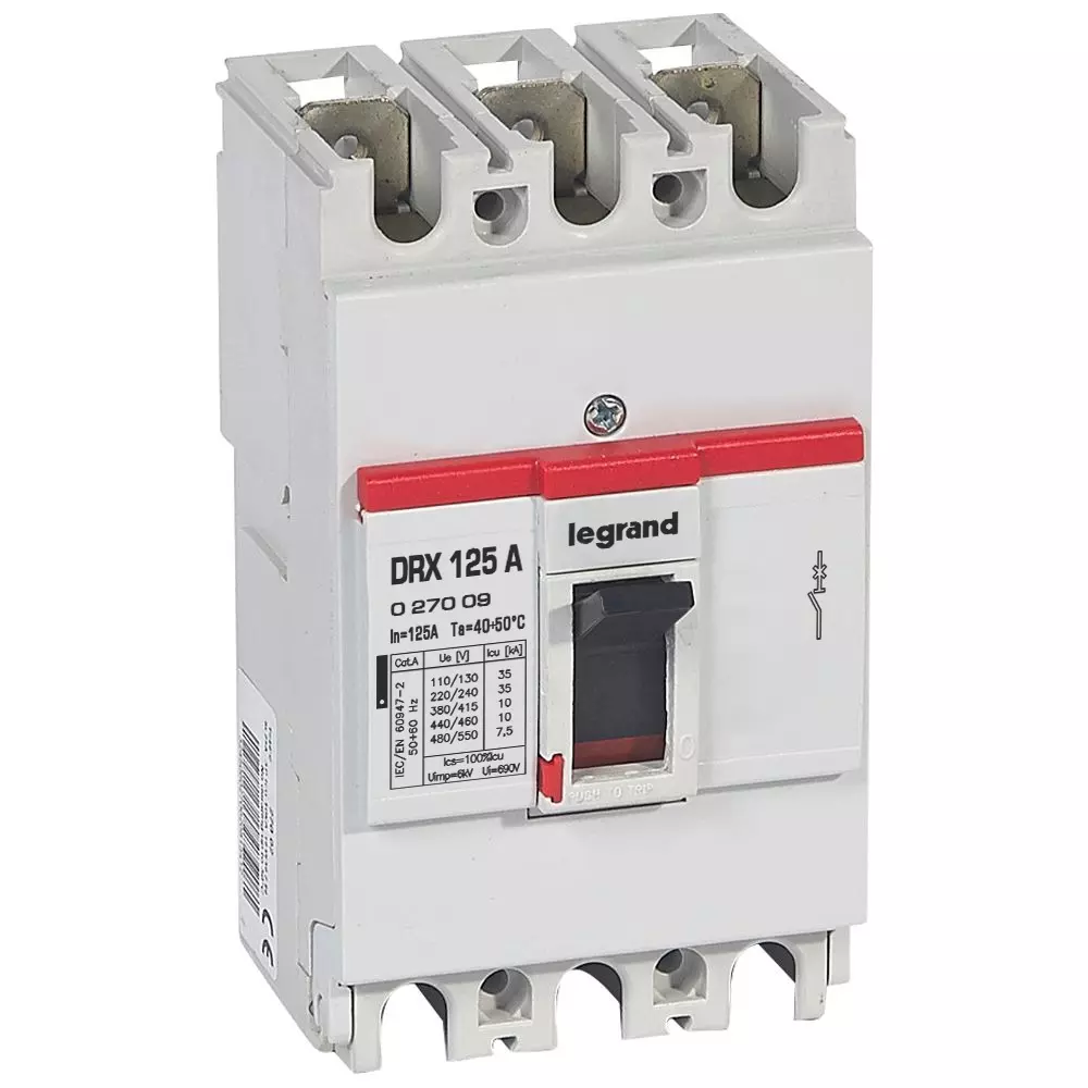 Legrand DRX 100 MCCB 3 Pole 125 A Current and 10 kA Breaking Capacity, 27009