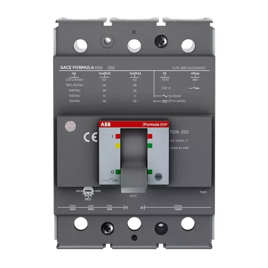 ABB SACE Formula DSP Molded Case Circuit Breaker 240 V AC 140-200 Amp 3 Pole 36 kA, 1SDA116337R1