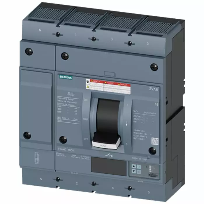 Siemens SENTRON MCCB Molded Case Circuit Breaker 4P 600A, Breaking Capacity 100 kA, Fixed Mount, 3VA6560-7KL46-2AA0