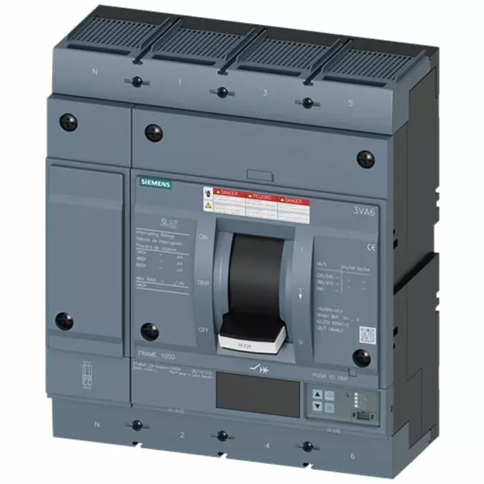 Siemens SENTRON MCCB Molded Case Circuit Breaker 4P 600A, Breaking Capacity 100 kA, Fixed Mount, 3VA6560-7KT46-0AA0