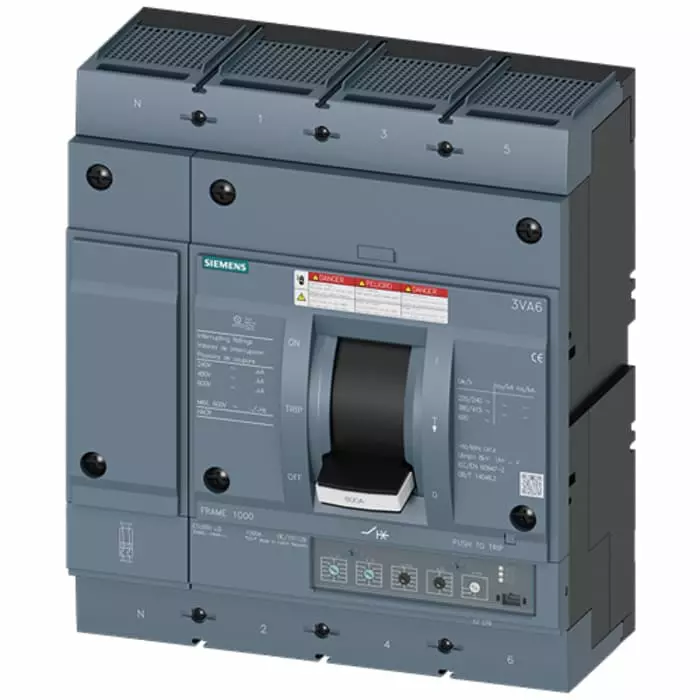 Siemens SENTRON MCCB Molded Case Circuit Breaker 4P 600A, Breaking Capacity 100 kA, Fixed Mount, 3VA6560-7HN46-2AA0