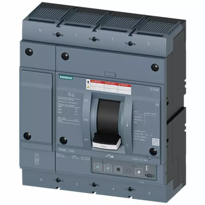 Siemens SENTRON MCCB Molded Case Circuit Breaker 4P 600A, Breaking Capacity 65 kA, Fixed Mount, 3VA6560-6HL46-2AA0
