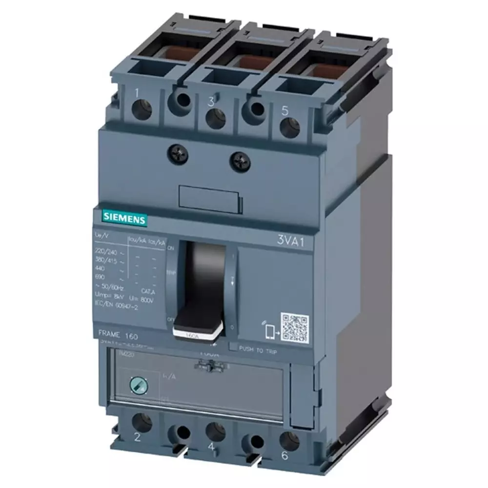 Siemens SENTRON MCCB 3P 16A, Breaking Capacity 25 kA, Fixed Mount, 3VA1196-3EF36-0AA0
