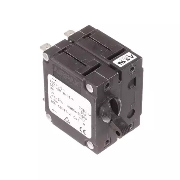 AIRPAX Circuit Breaker 20 Amp 2 Pole Toggle Actuator 240 V AC, IEG11-1-62F-20.0-01-V