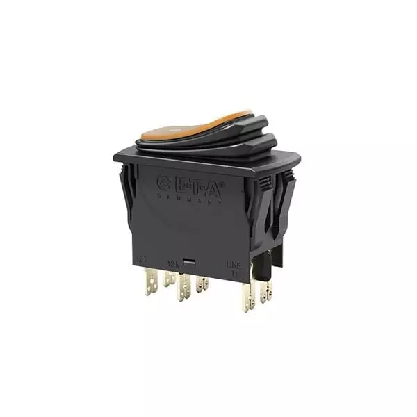 ETA Circuit Breaker 3 Amp 2 Pole Rocker Actuator 115 V AC, 3120-N554-P7T1-W15DY3-3A