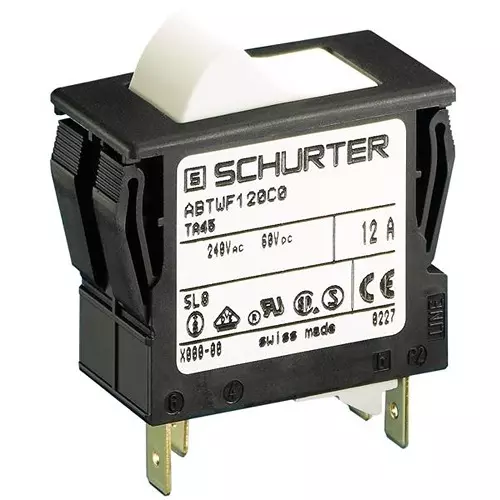 SCHURTER Circuit Breaker 15 Amp 2 Pole Rocker Actuator 240 V AC, 4430.1089