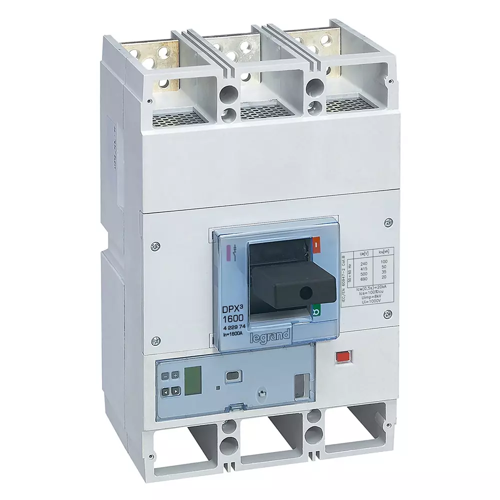 Legrand DPX³ 1600 MCCB with Electronic S10 (LSIg) Protection Unit with Measure 3 Pole 1600 A Current and 50 kA Breaking Capacity, 422974
