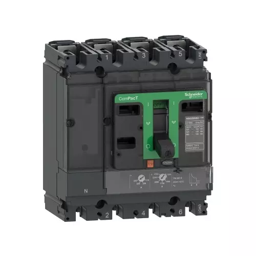 Schneider Electric 4 Poles 50 kA ComPact NSX Thermal Magnetic Trip Unit Moulded Case Circuit Breaker, C1_N6TM__ Series
