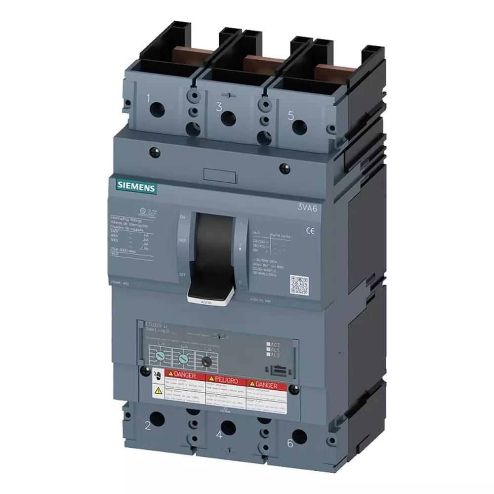 Siemens SENTRON MCCB Molded Case Circuit Breaker 3P 400A, Breaking Capacity 35 kA, Fixed Mount, 3VA6340-5HL31-0AA0