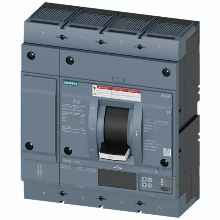 Siemens SENTRON MCCB Molded Case Circuit Breaker 4P 600A, Breaking Capacity 100 kA, Fixed Mount, 3VA6560-7JQ46-0AA0