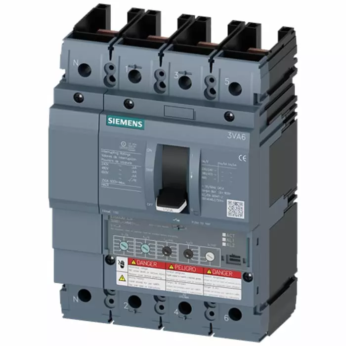 Siemens Sentron MCCB Molded Case Circuit Breaker 4P 60A, Breaking Capacity 3 kA, 3VA6160-0HN41-0AA0