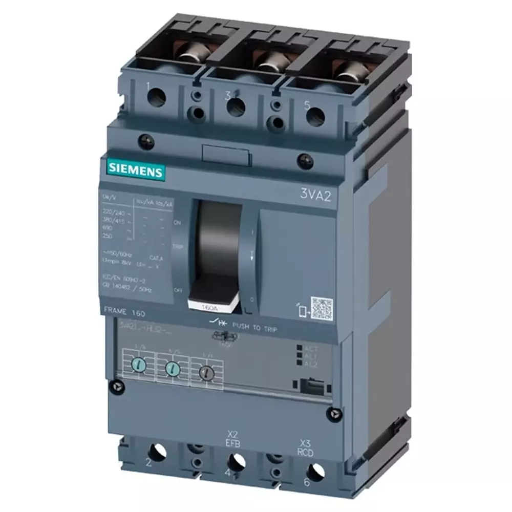 Siemens SENTRON MCCB 3P 100A, Breaking Capacity 55 kA, Fixed Mount, 3VA2110-5HL36-0AA0