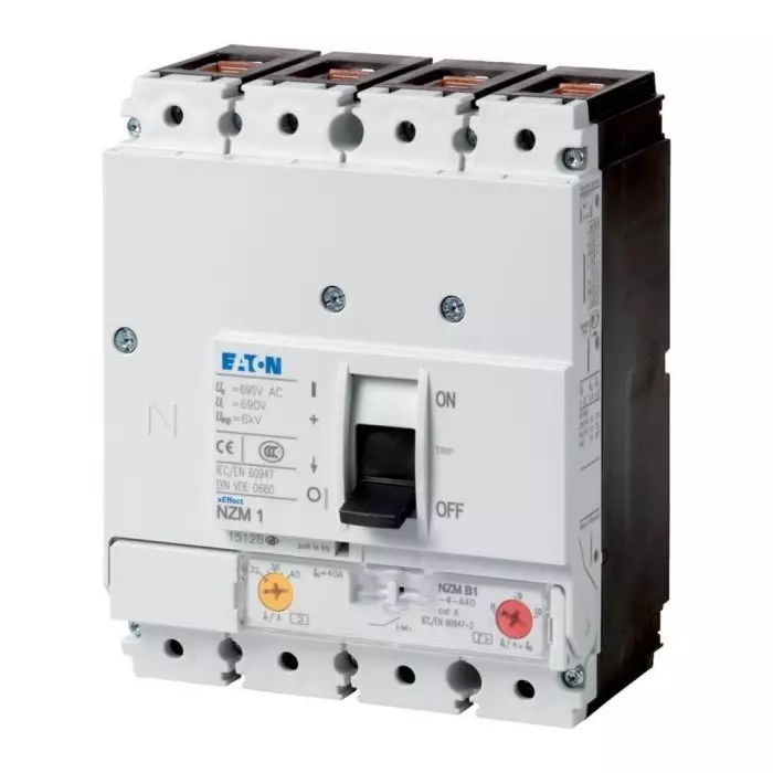 EATON Moeller NZM MCCB Molded Case Circuit Breaker 4P 32A, Breaking Capacity 7.5 kA, Fixed Mount, 281249 NZMN1-4-A32