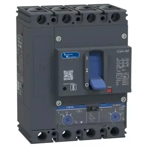 L&T (Lauritz Knudsen) 4 Pole Molded Case Circuit Breaker DZ0-125C, With Thermal Magnetic Release 16-20 A Overload Release Range and 25 kA Breaking Capacity, DZ0F0020CXC1AOOOO