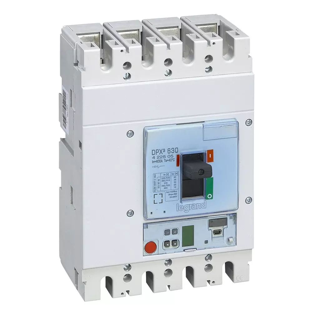 Legrand DPX³ 630 MCCB with New Electronics S1 Protection Unit 4 Poles 400 A Current and 36 kA Breaking Capacity, 422505