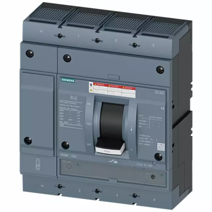 Siemens SENTRON MCCB Molded Case Circuit Breaker 4P 600A, Breaking Capacity 100 kA, Fixed Mount, 3VA5560-7EC46-0AA0